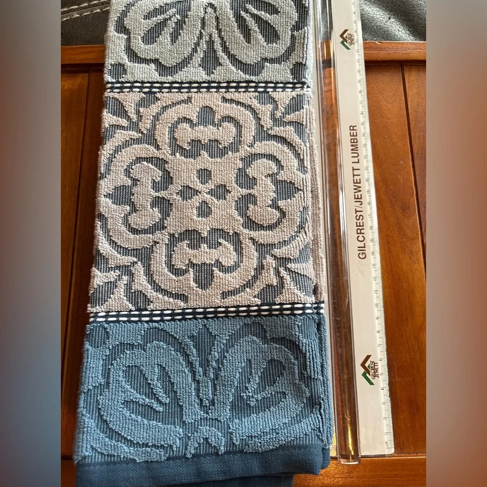 Discontinued Jennifer Adam’s Blue and Beige Damask Hand Towels - Pack of 2